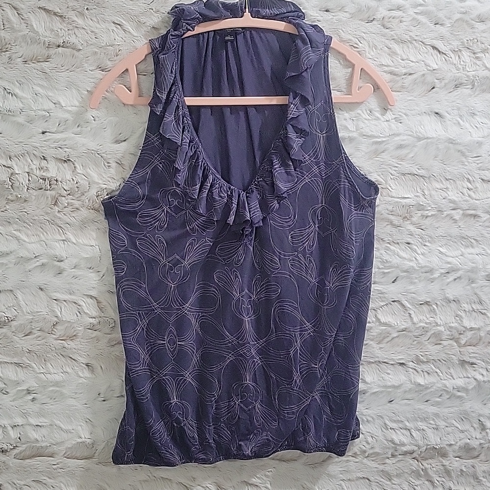 Banana Republic Deep Purple Ruffle Flounce V-Neck Sleeveless Top |Womens L